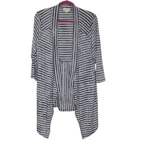 Live And Let Live 2X Gray Striped Lightweight Knit Open Front Cardigan Sweater